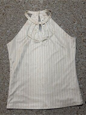 Rolla Coster Cream High-Neck Metallic-Striped Halter Cami